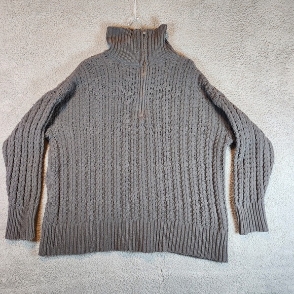 Pink Lily Pullover Sweater Women's Medium Gray 1/2 Zip Chunky Knit Funnel Neck - Picture 1 of 8